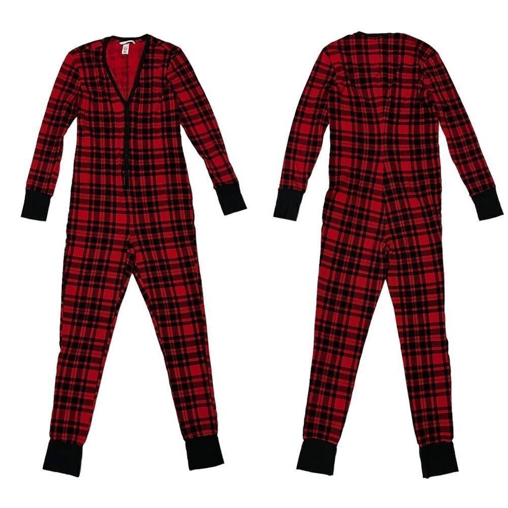 Victoria’s Secret Thermal Christmas Pajama Winter Sleep Jumpsuit  Tartan Plaid,